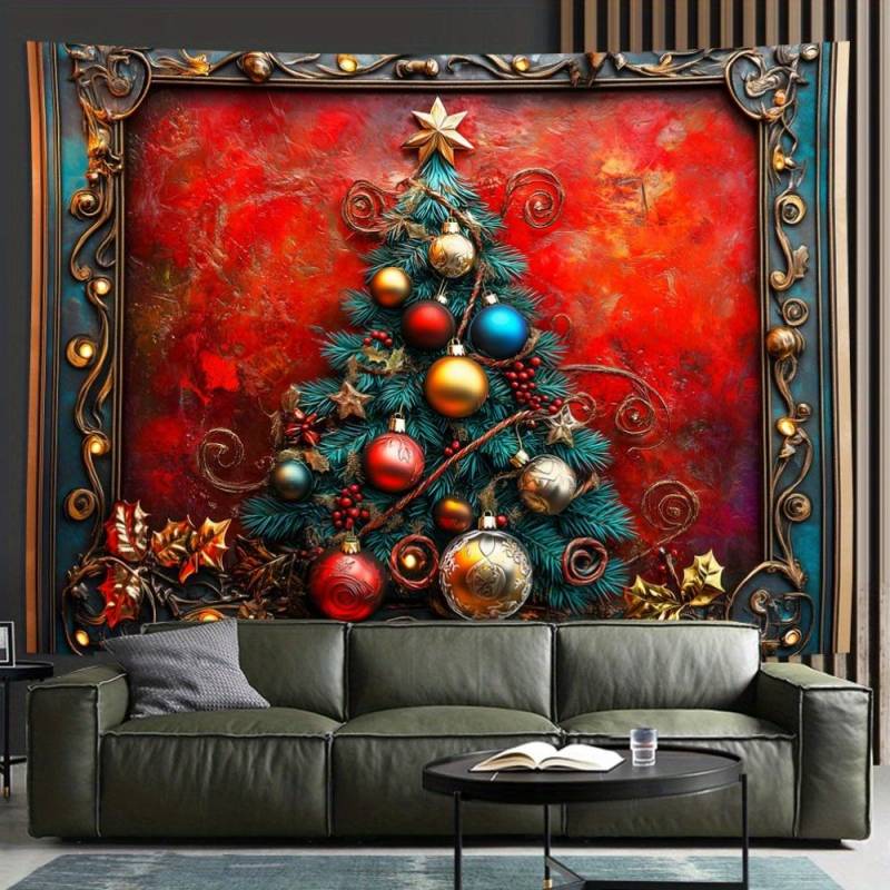 Wintermorgen Rentier Weihnachtsbaum Wandbehang Wandteppich Weihnachten Wandbehang Baum Wandbehang Wunderschöne Weihnachtsbaum Kamin Geschenke 230x150cm von Joom DACH