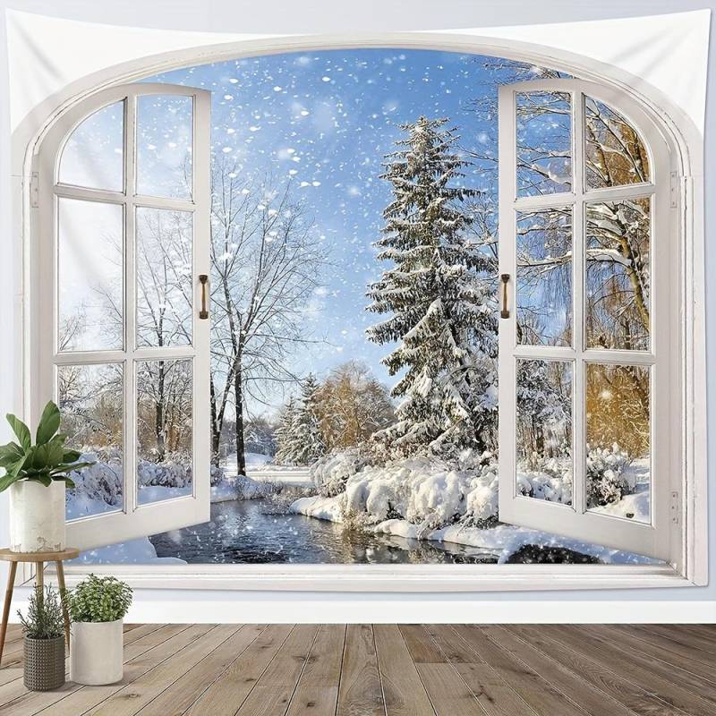 Wintermorgen Rentier Weihnachtsbaum Wandbehang Wandteppich Weihnachten Wandbehang Baum Wandbehang Wunderschöne Weihnachtsbaum Kamin Geschenke 230x180cm von Joom DACH