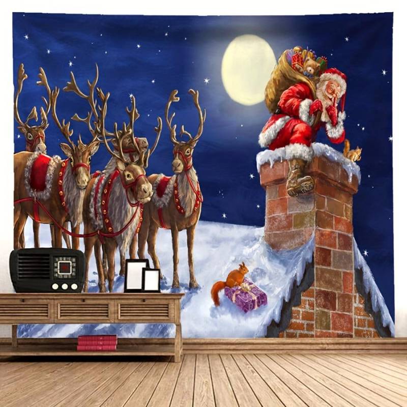 Wintermorgen Rentier Weihnachtsbaum Wandbehang Wandteppich Weihnachten Wandbehang Baum Wandbehang Wunderschöne Weihnachtsbaum Kamin Geschenke 230x180cm von Joom DACH