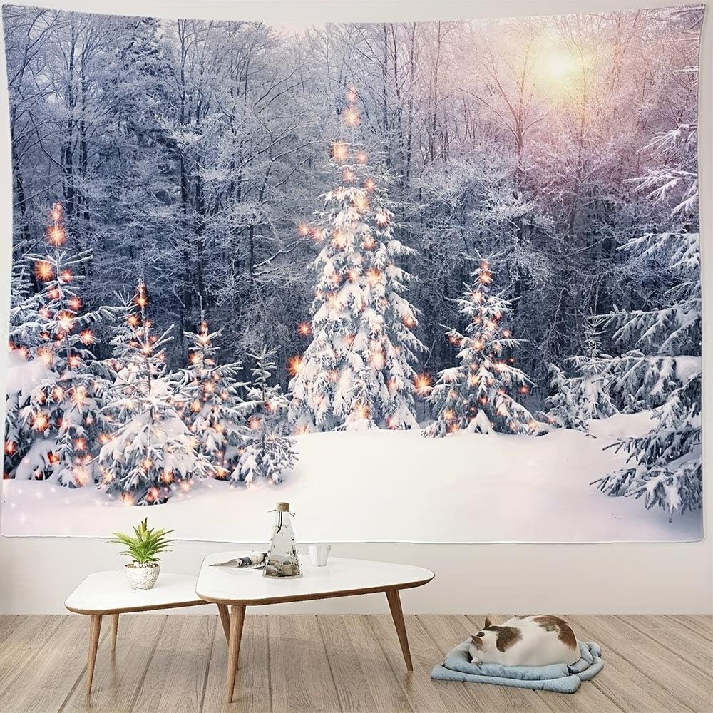 Wintermorgen Rentier Weihnachtsbaum Wandbehang Wandteppich Weihnachten Wandbehang Baum Wandbehang Wunderschöne Weihnachtsbaum Kamin Geschenke 230x180cm von Joom DACH