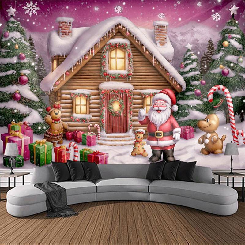 Wintermorgen Rentier Weihnachtsbaum Wandbehang Wandteppich Weihnachten Wandbehang Baum Wandbehang Wunderschöne Weihnachtsbaum Kamin Geschenke 230x180cm von Joom DACH