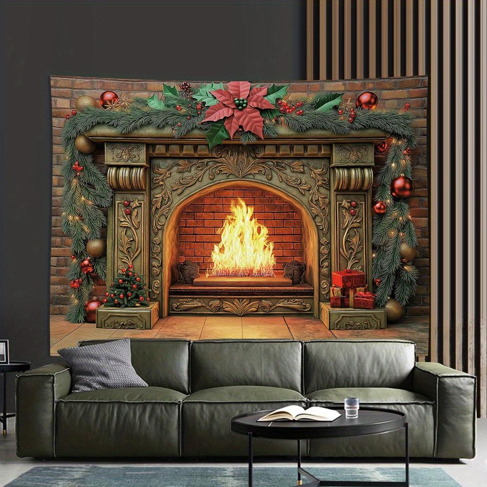 Wintermorgen Rentier Weihnachtsbaum Wandbehang Wandteppich Weihnachten Wandbehang Baum Wandbehang Wunderschöne Weihnachtsbaum Kamin Geschenke 90x75cm von Joom DACH