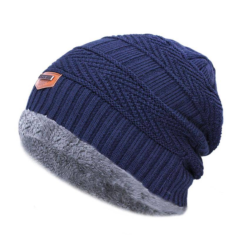 Wintermütze Herren Herbst und Winter Dicke warme Mütze Frau Mode Retro Strickmützen navy blau von Joom DACH