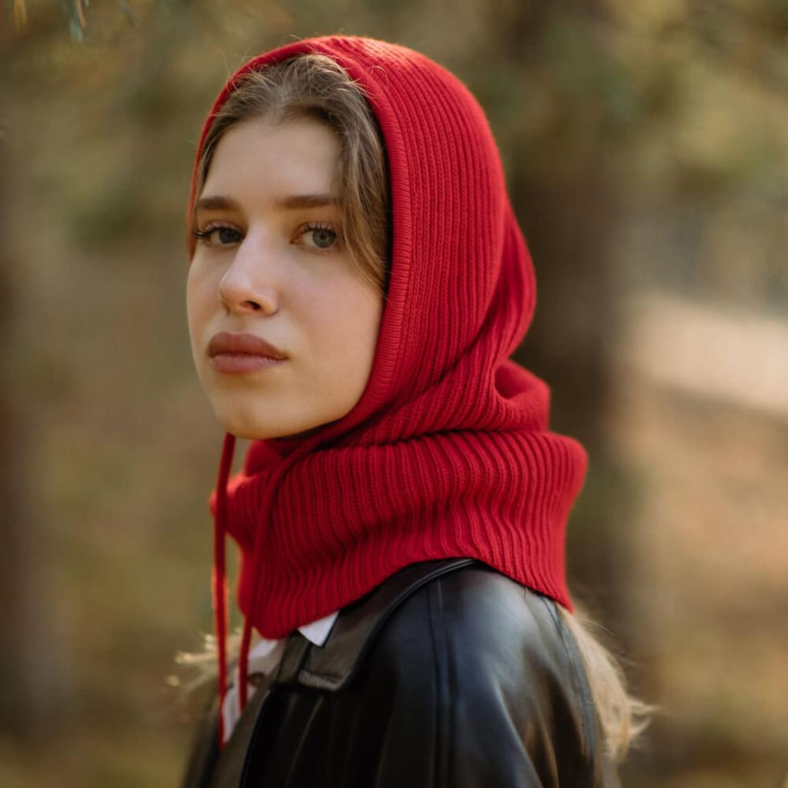 Wintermütze aus massivem Strick für Damen, Sturmhaube, Strickmütze, Totenkopfmütze mit Kordelzug, warmer Schal mit Kapuze, weiche, bequeme, lässige Modemütze one size von Joom DACH