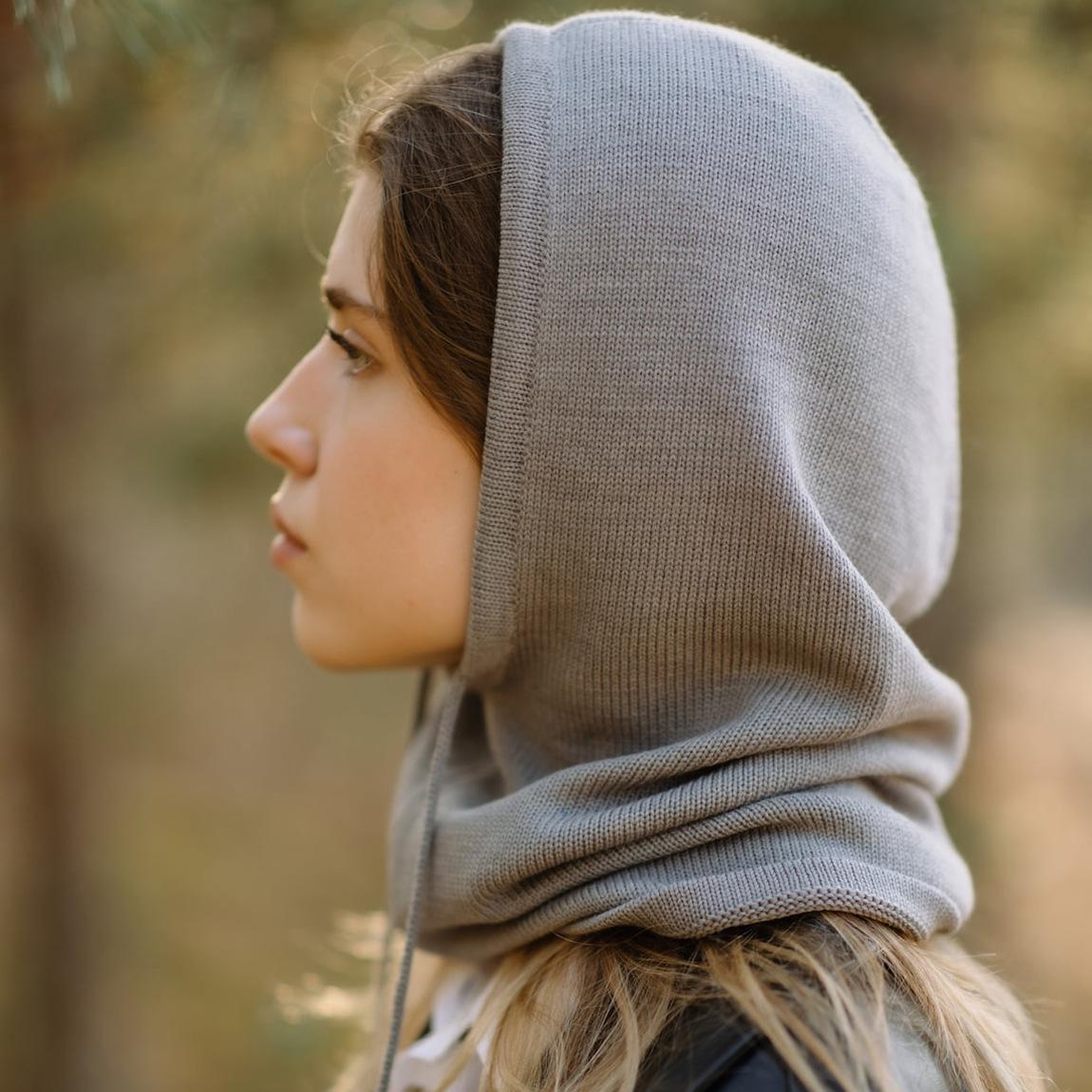 Wintermütze aus massivem Strick für Damen, Sturmhaube, Strickmütze, Totenkopfmütze mit Kordelzug, warmer Schal mit Kapuze, weiche, bequeme, lässige Modemütze one size von Joom DACH