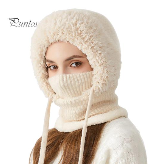 Wintermütze für Damen mit integriertem Schal, kältebeständige Frontabdeckung, dick gestrickt, warm, einfarbig, umfassender Schutz, Outdoor-Radfahren, Reisen, kaltes Wetter beige von Joom DACH