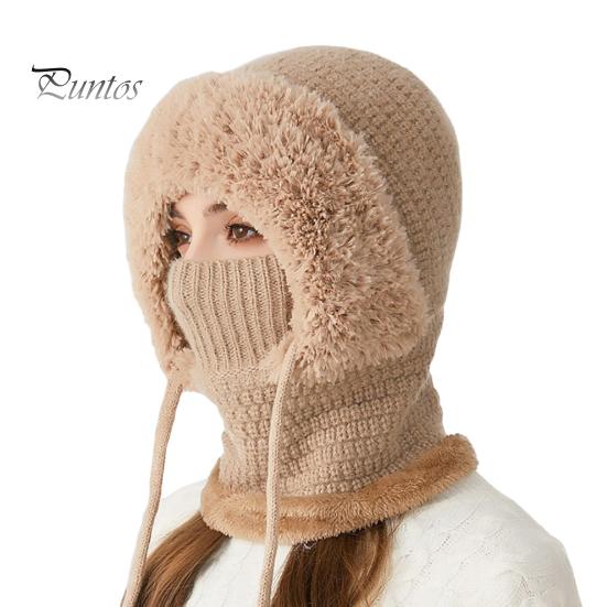 Wintermütze für Damen mit integriertem Schal, kältebeständige Frontabdeckung, dick gestrickt, warm, einfarbig, umfassender Schutz, Outdoor-Radfahren, Reisen, kaltes Wetter khaki von Joom DACH