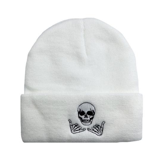 Wintermütze für Herren und Damen, Strickmütze mit Totenkopf-Stickerei, warme Beanie-Mütze, dicke, dehnbare Unisex-Mütze für den täglichen Gebrauch und Outdoor-Sport weiß von Joom DACH