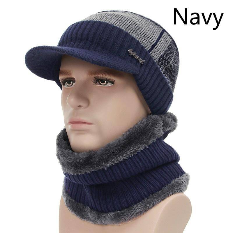 Wintermützen für Herren, Skullies Beanie Mütze, Wintermütze Herren Damen Wollschal Mützen Set Sturmhaube Maske Gorras Bonnet Strickmütze für Winter Schneewetter dunkelblau von Joom DACH