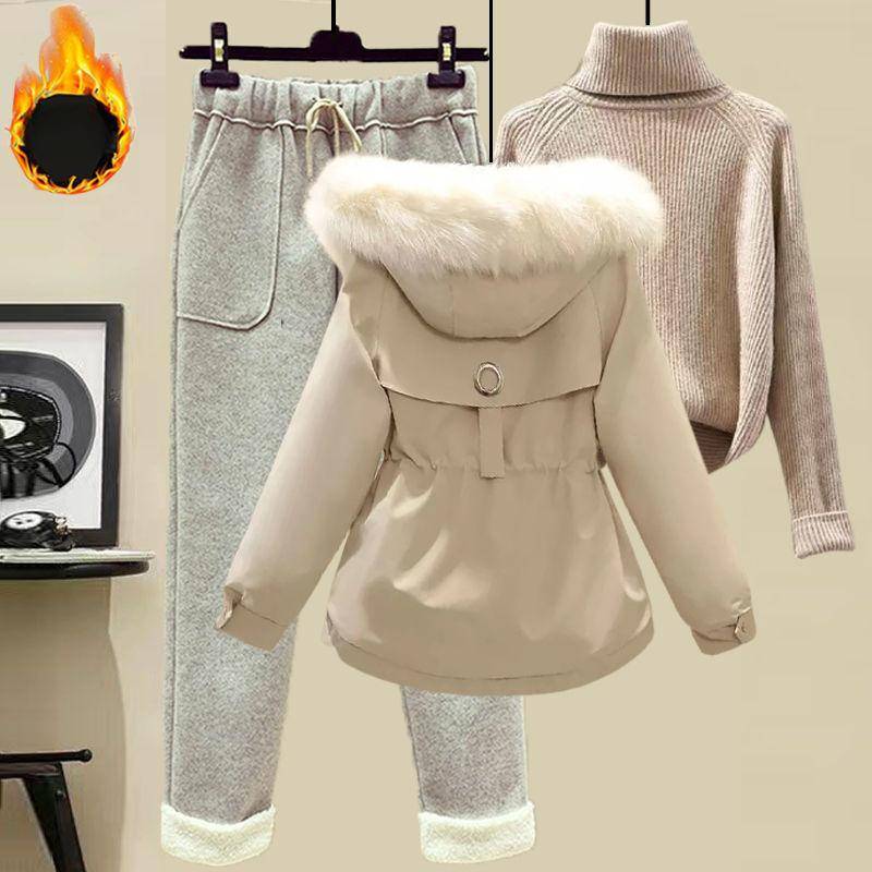 Winterparka Damen Woll-Freizeithose + Rollkragenpullover Mode Dreiteiliger Anzug Damen L von Joom DACH