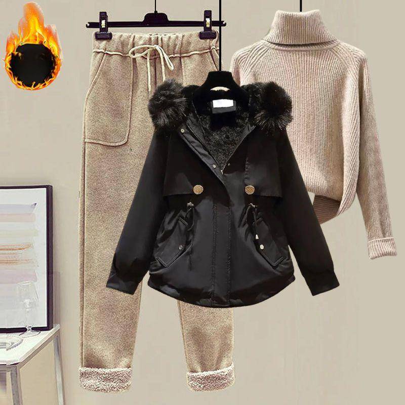 Winterparka Damen Woll-Freizeithose + Rollkragenpullover Mode Dreiteiliger Anzug Damen M von Joom DACH