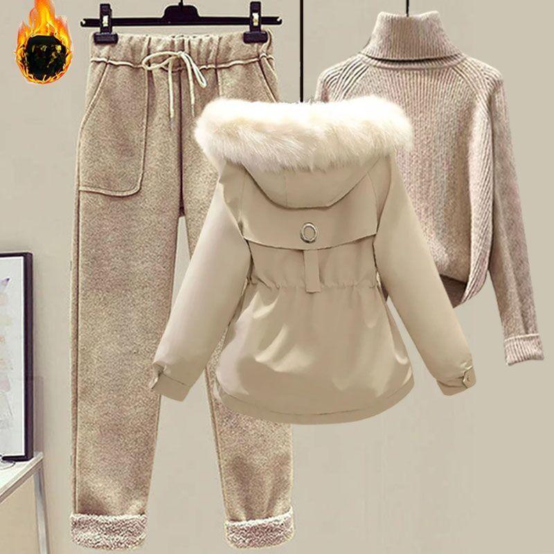 Winterparka Damen Woll-Freizeithose + Rollkragenpullover Mode Dreiteiliger Anzug Damen S von Joom DACH