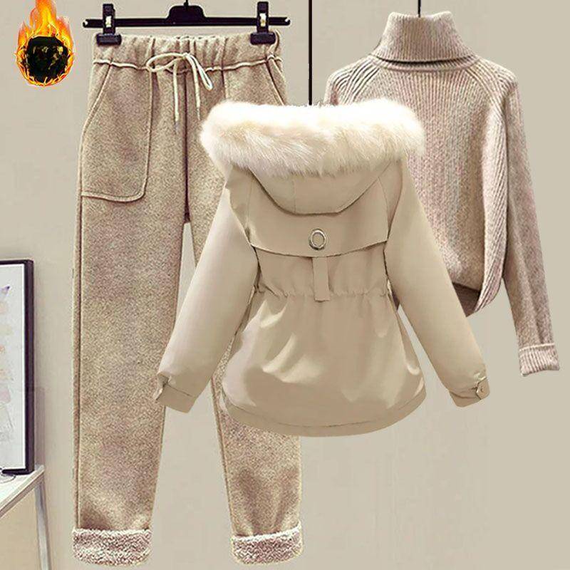 Winterparka Damen Woll-Freizeithose + Rollkragenpullover Mode Dreiteiliger Anzug Damen S von Joom DACH