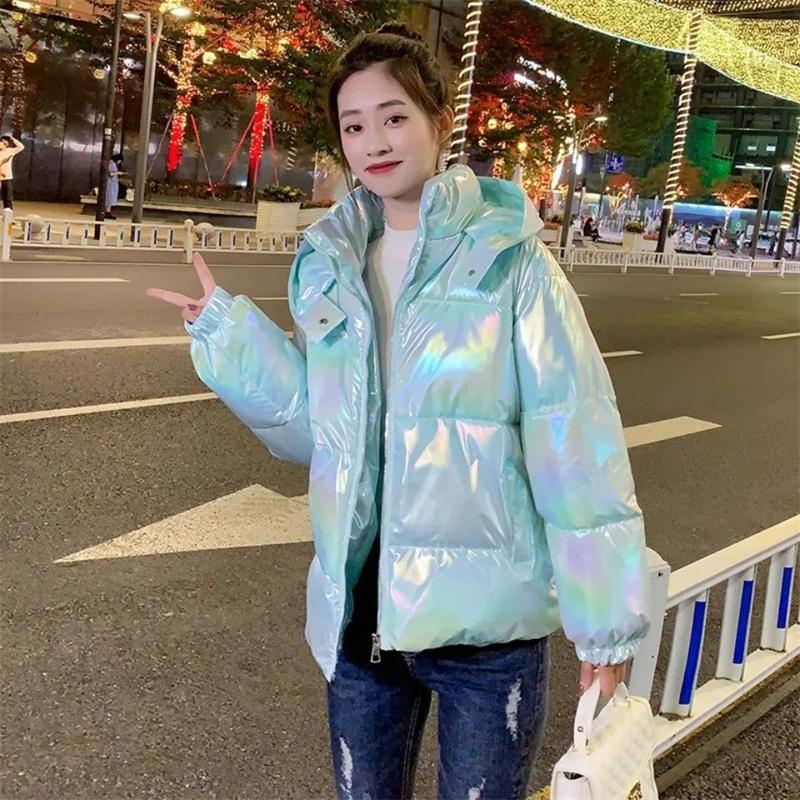 Winterparkas für Damen, 2024, neue glänzende Daunen-Baumwoll-gepolsterte Parka mit langen Ärmeln, lässiger Schneebekleidungsmantel, Damenjacken, Oberbekleidung XXL blau von Joom DACH