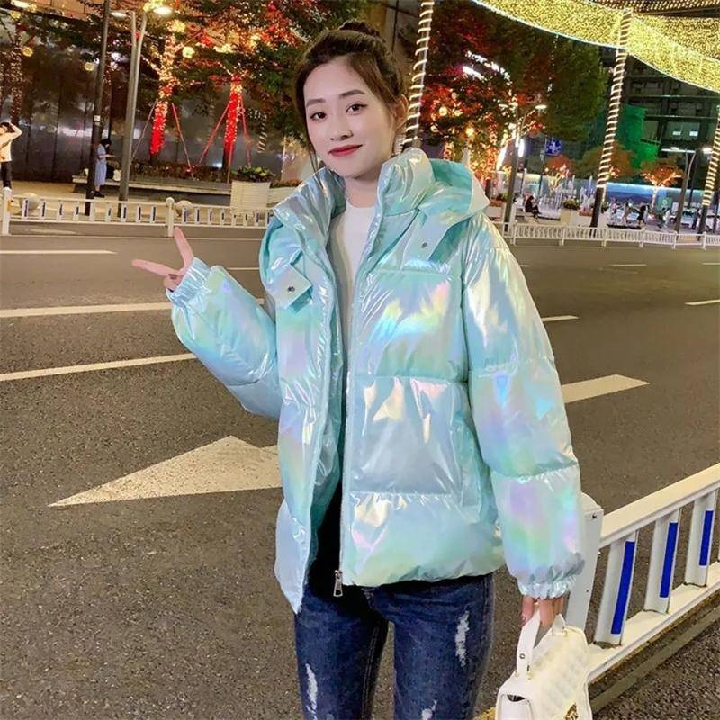 Winterparkas für Damen, 2024, neue glänzende Daunen-Baumwoll-gepolsterte Parka mit langen Ärmeln, lässiger Schneebekleidungsmantel, Damenjacken, Oberbekleidung XXL blau von Joom DACH