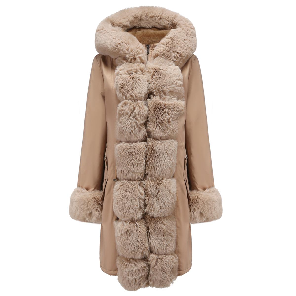 Winterparkas für Damen, Kapuzen-Reißverschlussmantel, langer Kunstpelzkragen, Manschette, verdickter, mit Fleece gefütterter, warmer Mantel, stilvolle Outdoor-Outwear 3XL khaki von Joom DACH