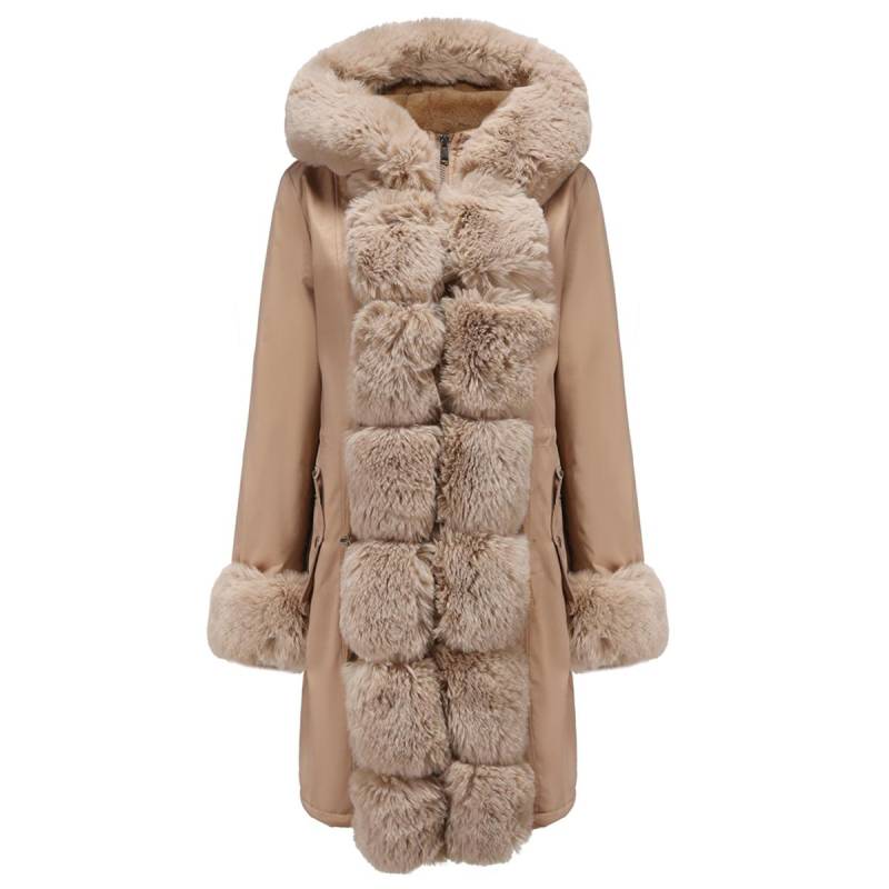 Winterparkas für Damen, Kapuzen-Reißverschlussmantel, langer Kunstpelzkragen, Manschette, verdickter, mit Fleece gefütterter, warmer Mantel, stilvolle Outdoor-Outwear 3XL khaki von Joom DACH