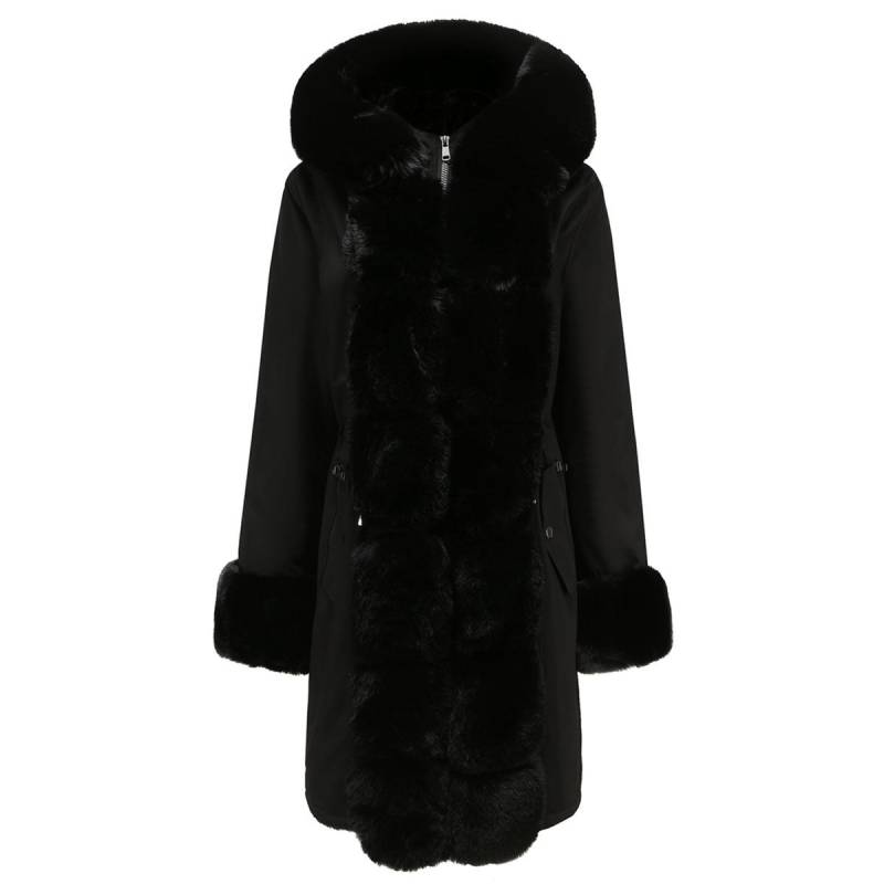 Winterparkas für Damen, Kapuzen-Reißverschlussmantel, langer Kunstpelzkragen, Manschette, verdickter, mit Fleece gefütterter, warmer Mantel, stilvolle Outdoor-Outwear 3XL schwarz von Joom DACH