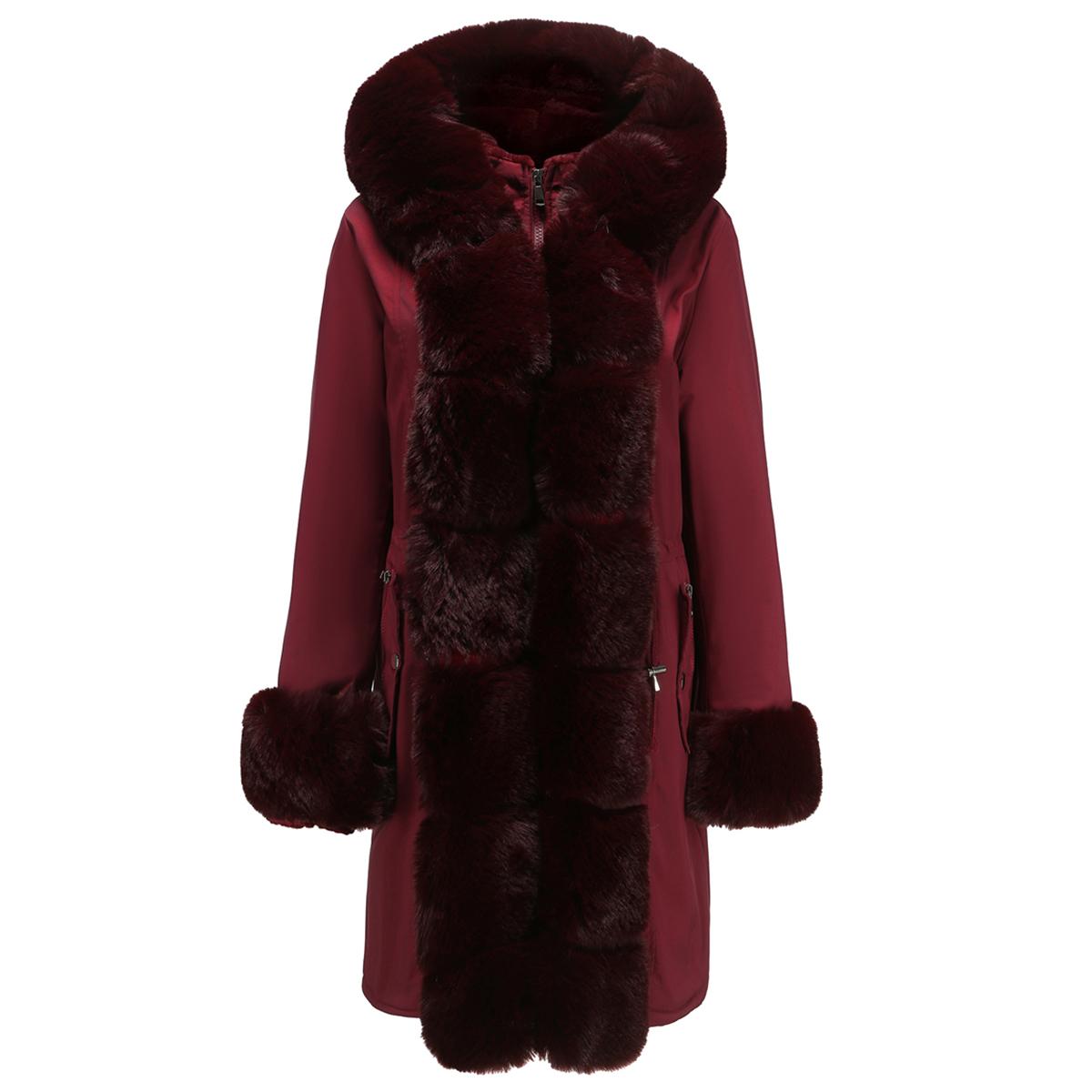 Winterparkas für Damen, Kapuzen-Reißverschlussmantel, langer Kunstpelzkragen, Manschette, verdickter, mit Fleece gefütterter, warmer Mantel, stilvolle Outdoor-Outwear XL bordeaux von Joom DACH