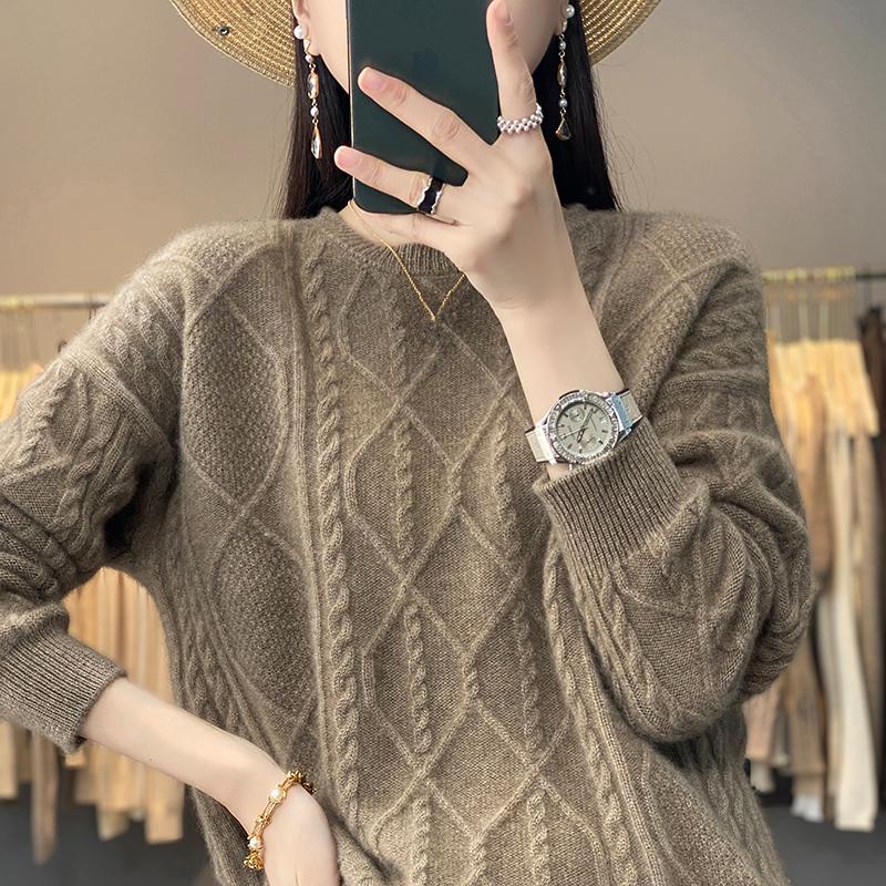 Winterpullover Herbst Basic Damen Gestreifter Druck Strickpullover Lockerer Pullover One Size khaki von Joom DACH