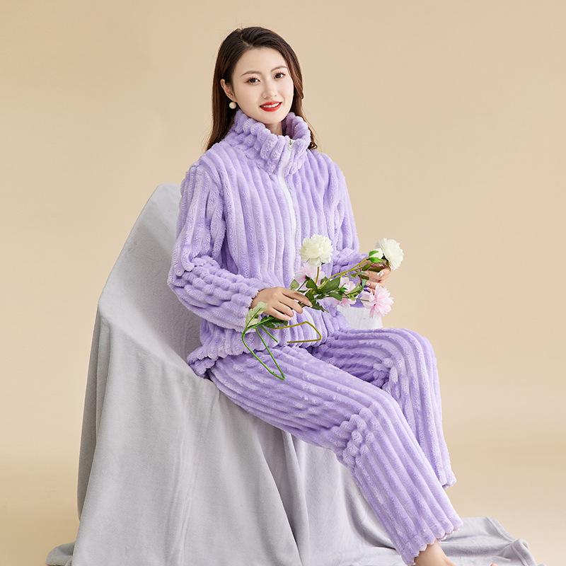 Winterpyjamas Lockere, lässige Hauskleidung aus Korallensamt für Damen Flanell-Pyjama-Set Verdickter, warmer Pyjama Freizeitkleidung 2XL violett von Joom DACH