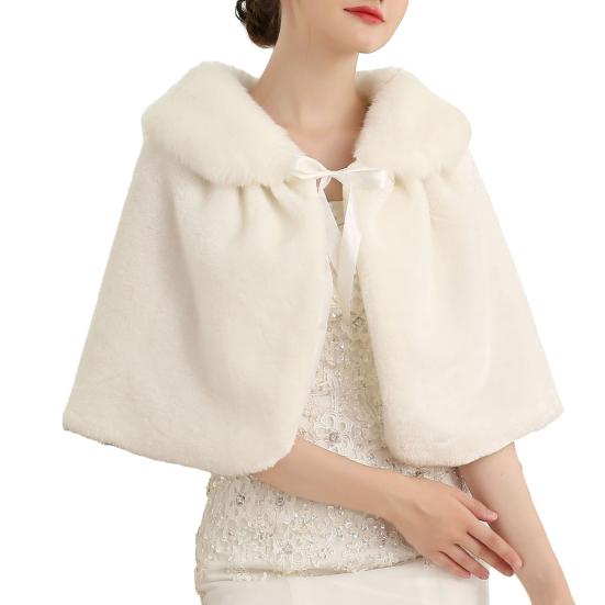 Winterschal für Damen, pelzig, dick, Kaschmir-Imitation, einfarbig, zum Schnüren, kältebeständig, Schulterschutz, warm, für Hochzeiten und Abschlussbälle weiß von Joom DACH