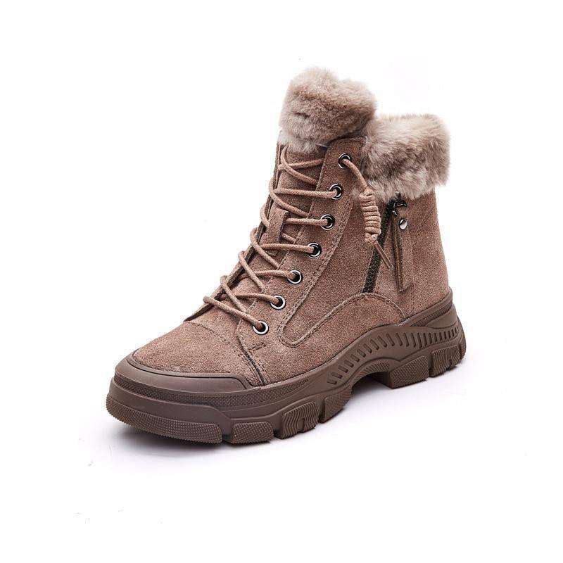 Winterschuhe Damen Schneestiefel Dicke Sohle Warme Plüsch Kalte Winterschuhe Echtes Leder Damen Stiefeletten 35 khaki von Joom DACH