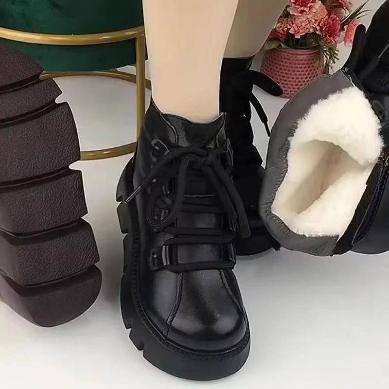 Winterschuhe Damen Schneestiefel Dicke Sohle Warme Plüsch Kalte Winterschuhe Echtes Leder Damen Stiefeletten 38EU/CN39 schwarz von Joom DACH