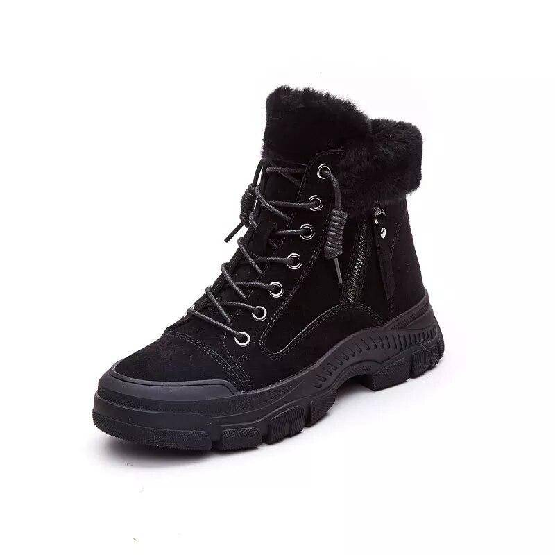 Winterschuhe Damen Schneestiefel Dicke Sohle Warme Plüsch Kalte Winterschuhe Echtes Leder Damen Stiefeletten 40 schwarz von Joom DACH