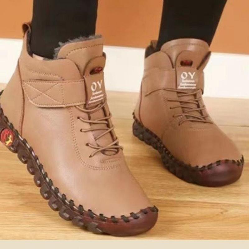 Winterstiefel Damen PU Dicke Kurze Plüschstiefel Feste Stiefel Pelzige Schnürschuhe Damenschuhe Wasserdicht Schnee Plateaustiefel Botas Mujer 39 braun von Joom DACH