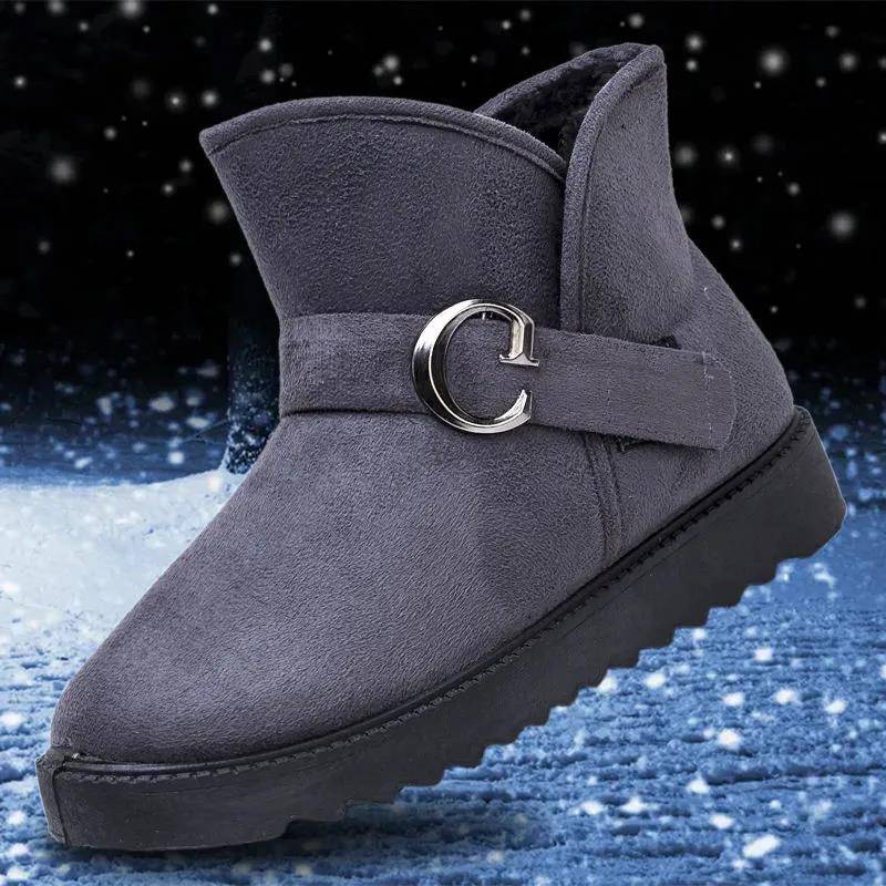Winterstiefel Damen Plus Samt Verdickte Flache Chelsea Schneestiefel Warme Oberbekleidung Stoff Baumwollschuhe 35 grau von Joom DACH