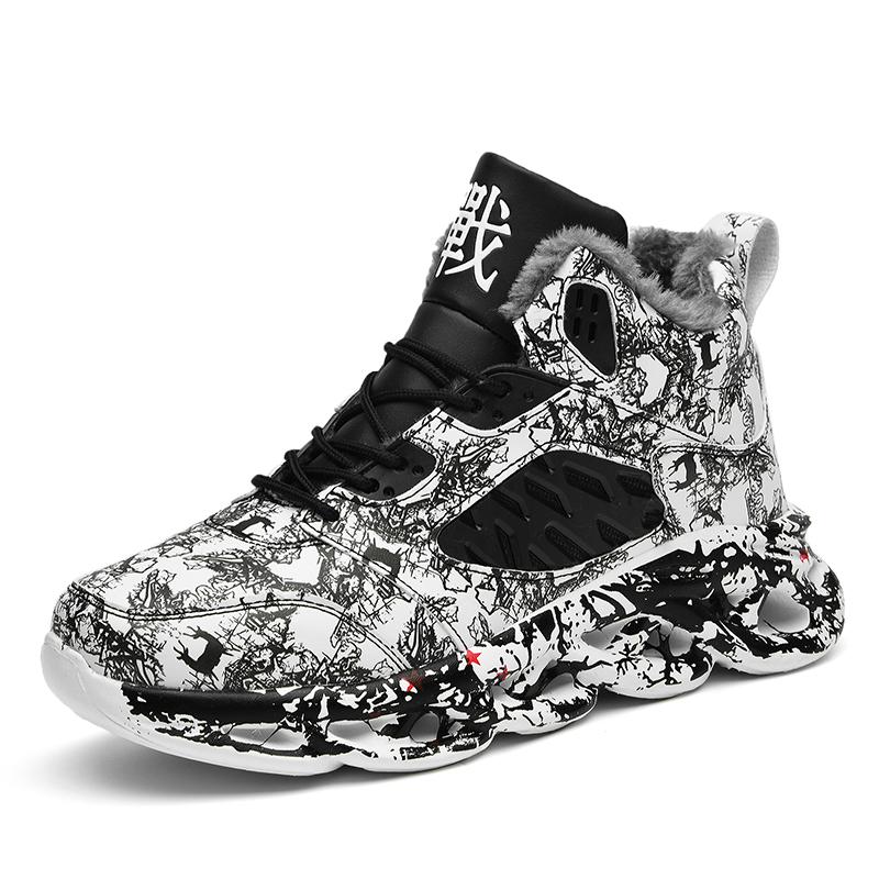 Winterstiefel Herren Schneeschuhe Graffiti Druck Winter Plüsch Warm Plateau Sneaker Rutschfeste Herren Sportschuhe 39 schwarz von Joom DACH