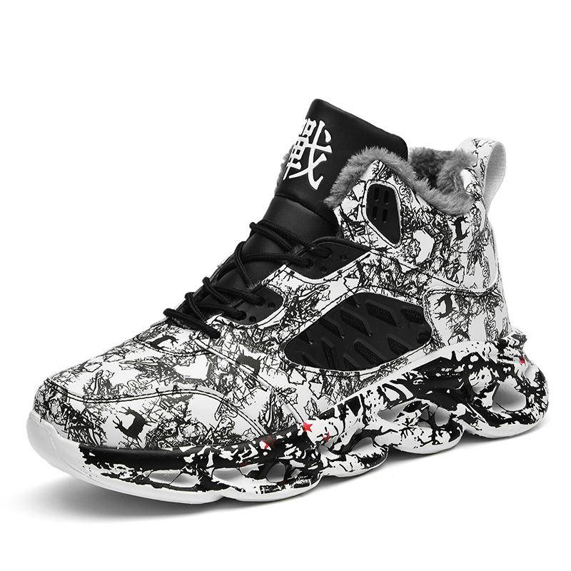 Winterstiefel Herren Schneeschuhe Graffiti Druck Winter Plüsch Warm Plateau Sneaker Rutschfeste Herren Sportschuhe 39 schwarz von Joom DACH
