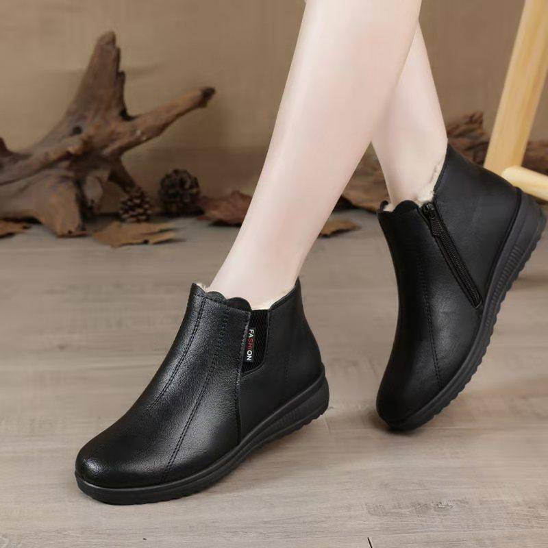 Winterstiefel aus Leder mit Keilabsatz für Damen, rutschfest, warmes Fell, Stiefeletten für Damen, Freizeitschuhe 41 schwarz von Joom DACH