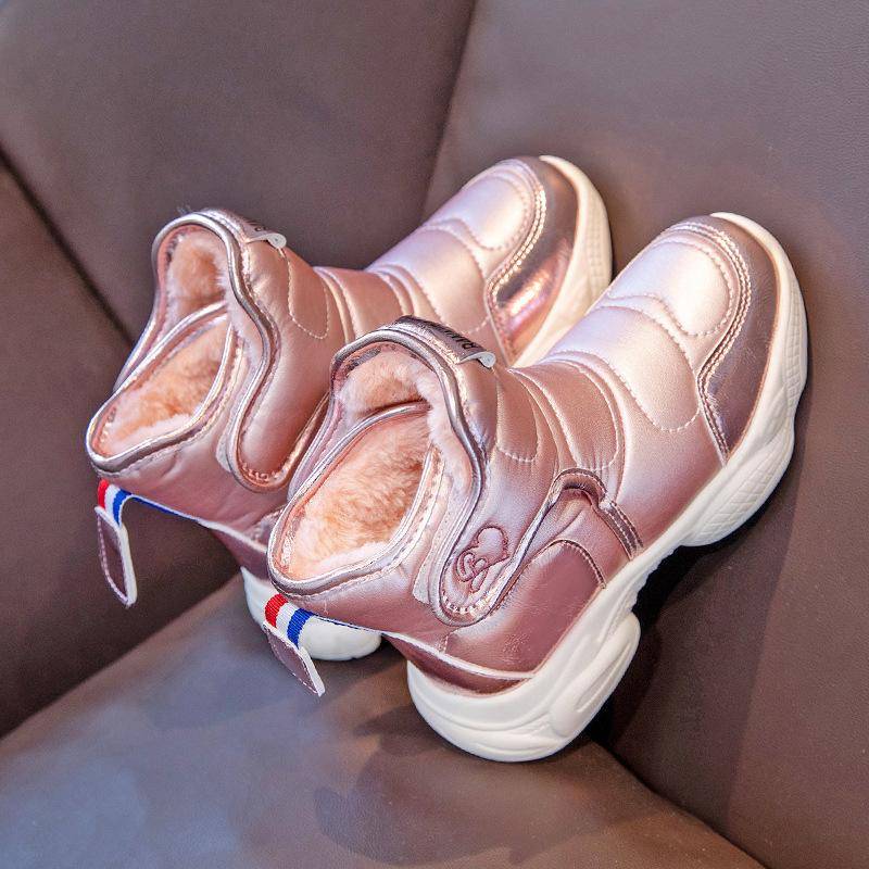 Winterstiefel für Kinder im koreanischen Stil mit Fleecefutter und dicker Sohle, warme Baumwollstiefel für Mädchen 34 rosa von Joom DACH