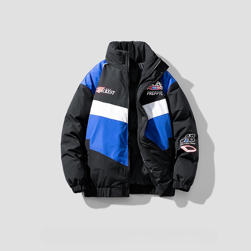 Wintertrendige Marke für Herren, farblich passende, verdickte Thermo-Stehkragen-Baumwollwatte, japanischer Trend, lockere Baumwollwattejacke XL schwarz von Joom DACH