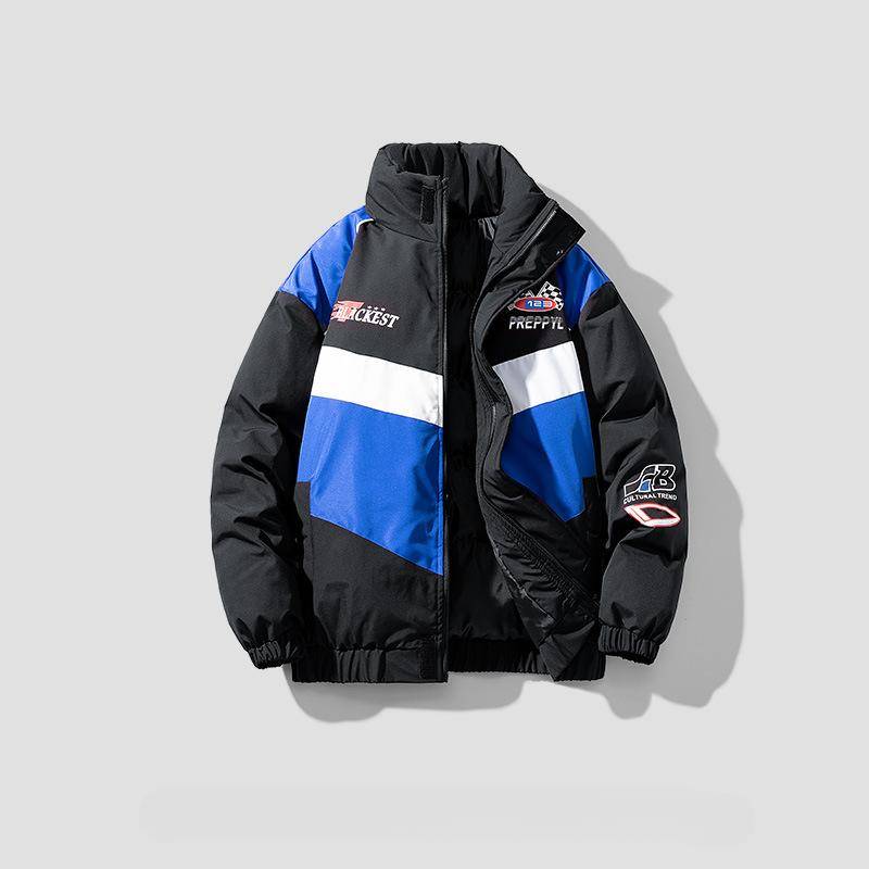 Wintertrendige Marke für Herren, farblich passende, verdickte Thermo-Stehkragen-Baumwollwatte, japanischer Trend, lockere Baumwollwattejacke XL schwarz von Joom DACH