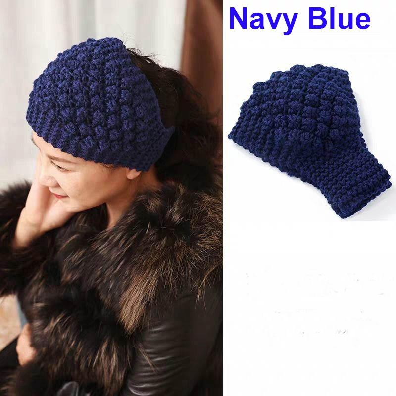 Winterwärmer, Mütze, Stirnbänder, Damen, warm, gestrickt, Stirnband, Ananas, gehäkelt, Kopfwickel, Schal navy blau von Joom DACH
