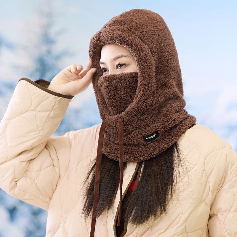 Winterwarme Fleece-gefütterte Mütze mit Schal, winddicht und Ohrenschutz für Damen beige von Joom DACH