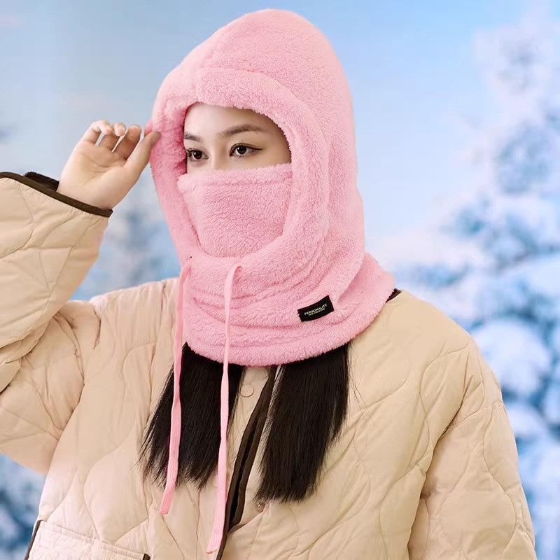 Winterwarme Fleece-gefütterte Mütze mit Schal, winddicht und Ohrenschutz für Damen rosa von Joom DACH