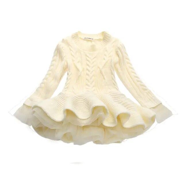 Witnter Mädchen Rot Weihnachten Langarm Stricken Kleider Warme Geburtstag Party Rüschen Prinzessin Kostüm Kinder Vestido 120 beige von Joom DACH