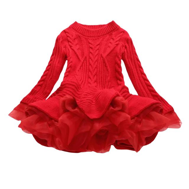 Witnter Mädchen Rot Weihnachten Langarm Stricken Kleider Warme Geburtstag Party Rüschen Prinzessin Kostüm Kinder Vestido 130 rot von Joom DACH