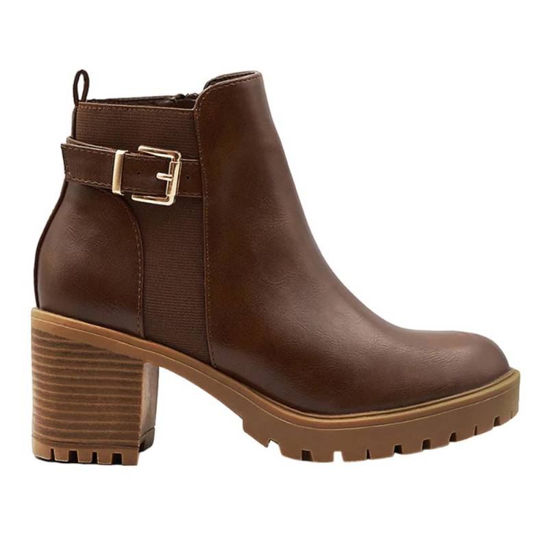 Wo ist das von Damen/Damen Kali PU Stretch-Stiefeletten mit Schnallendetail und mittlerem Blockabsatz? 3 UK braun von Joom DACH