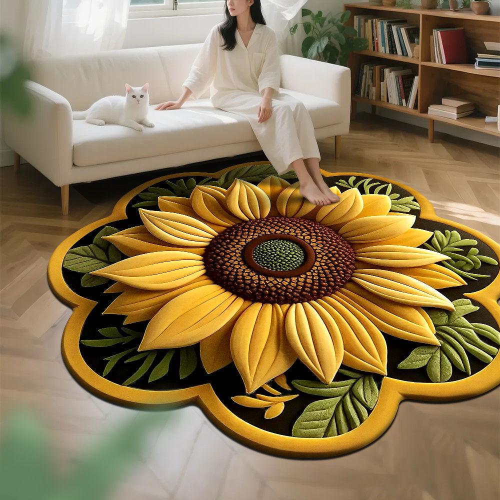 Wohnzimmer 3D Bodenmatte Blumenteppich Rund Home Pfingstrose Blütenblatt geformt Wohnzimmer Nachttischmatte diameter 60cm von Joom DACH