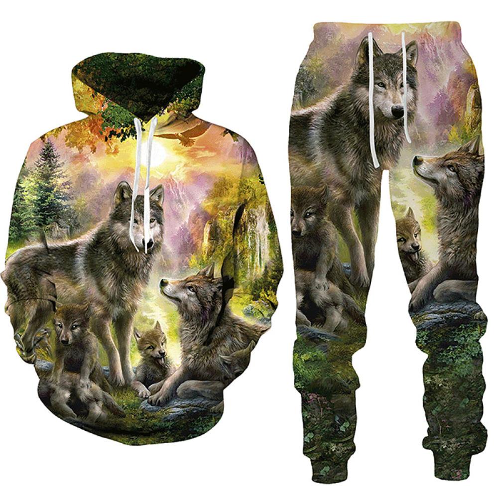 Wolf 3d Gedruckt Hoodie Hosen Anzug Männlich Frühling Und Herbst Casual Sweashirt Pullover Männer Trainingsanzug Set Mode männer Kleidung anzug 6XL von Joom DACH