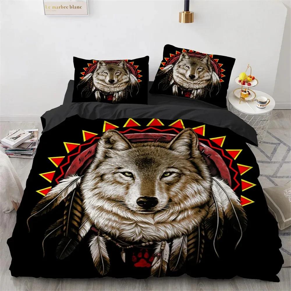 Wolf Bettbezug Set Schwarz Weiß Wolf Yin und Yang Muster Wildtiere Bettdeckenbezug King Queen Größe für Kinder Jungen Bettwäsche Set 70x133cm 2pcs von Joom DACH