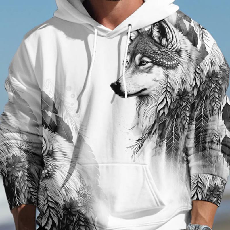 Wolf Graphic Herren 3D-Druck Pullover Streetwear Hoodies Dunkelgrün Grün Langarm Kapuzendruck Frühling & Herbst Designer L von Joom DACH