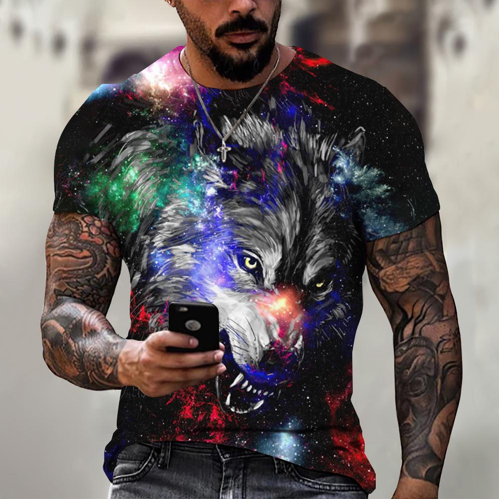 Wolf T-Shirt für Herren Animal Print Kurzarm Top 3D Casual Street Man T-Shirt Übergroßes T-Shirt Herren Vintage Kleidung 2XL von Joom DACH