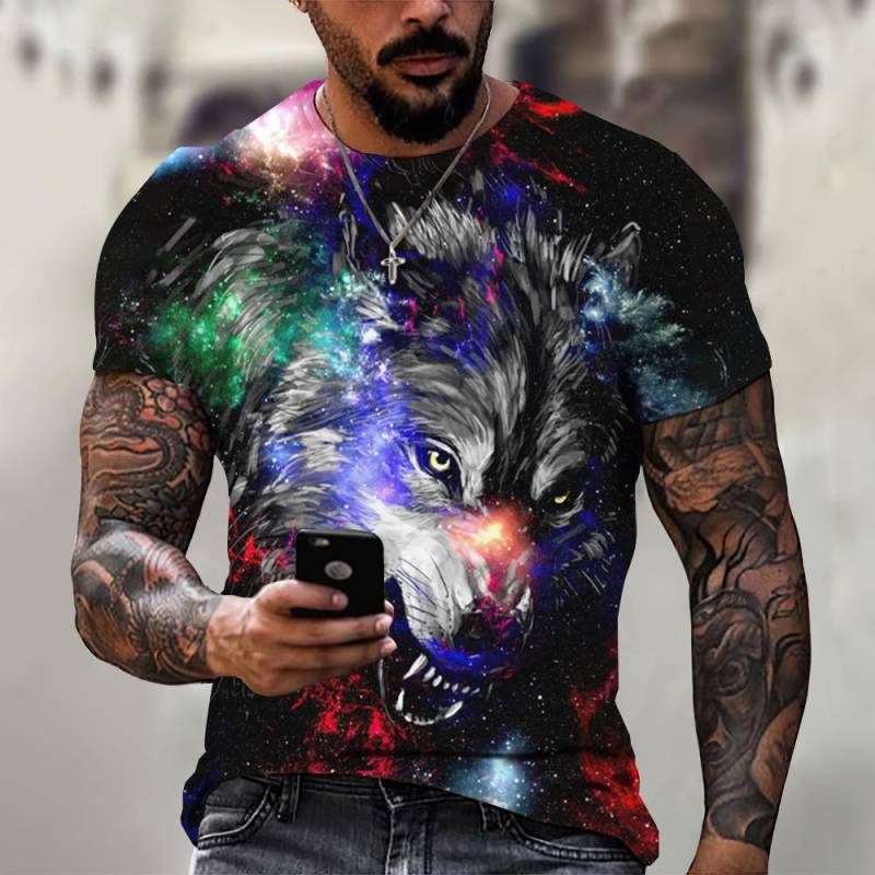 Wolf T-Shirt für Herren Animal Print Kurzarm Top 3D Casual Street Man T-Shirt Übergroßes T-Shirt Herren Vintage Kleidung 2XL von Joom DACH