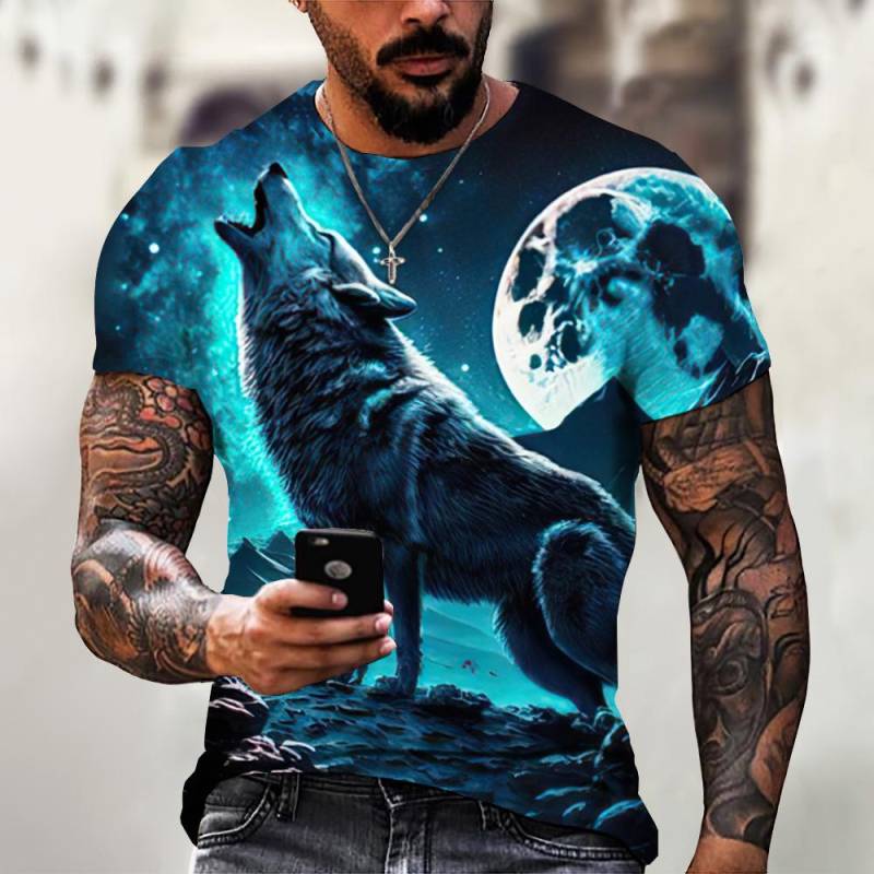Wolf T-Shirt für Herren Animal Print Kurzarm Top 3D Casual Street Man T-Shirt Übergroßes T-Shirt Herren Vintage Kleidung 2XL von Joom DACH